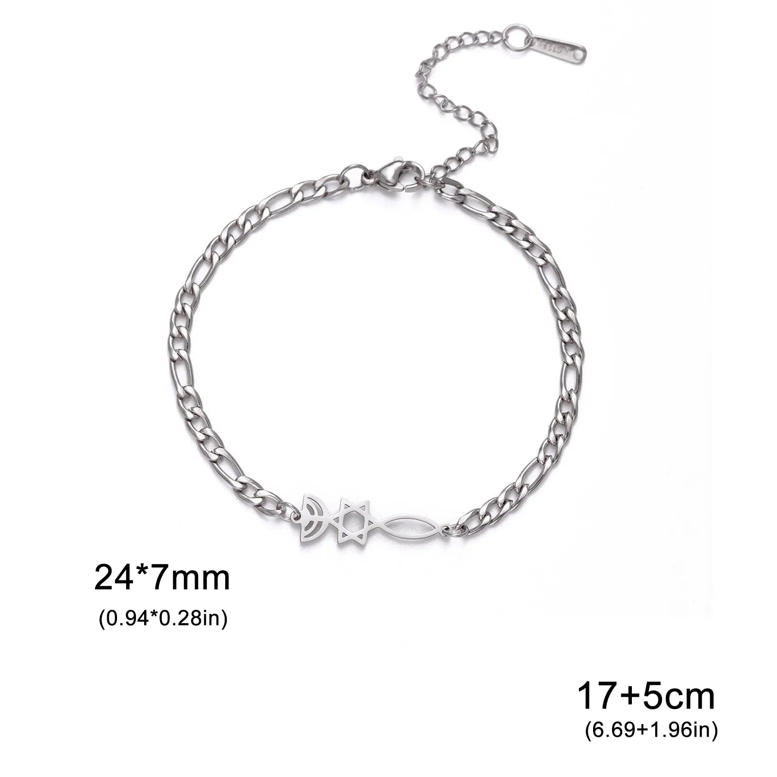 Pulsera con símbolos judíos Menorah y la <span data-glossary-id="etoile-de-david">Estrella de David</span> de plata