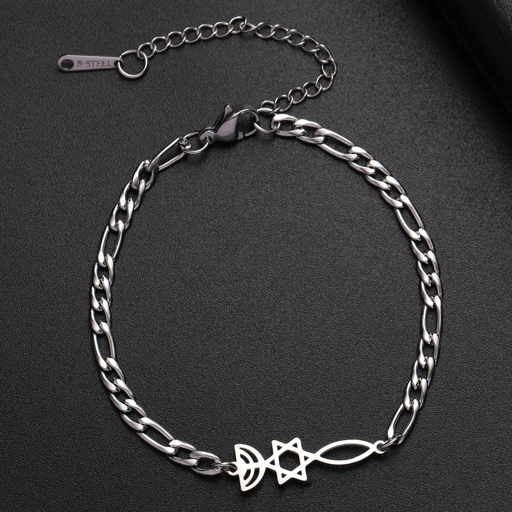 Pulsera con símbolos judíos Menorah y la <span data-glossary-id="etoile-de-david">Estrella de David</span> de plata