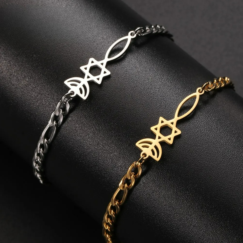 Pulsera con símbolos judíos Menorah y la <span data-glossary-id="etoile-de-david">Estrella de David</span> de oro