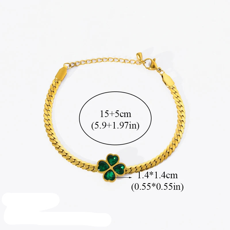 Pulsera con Trébol de 4 Hojas en Cristal Verde
