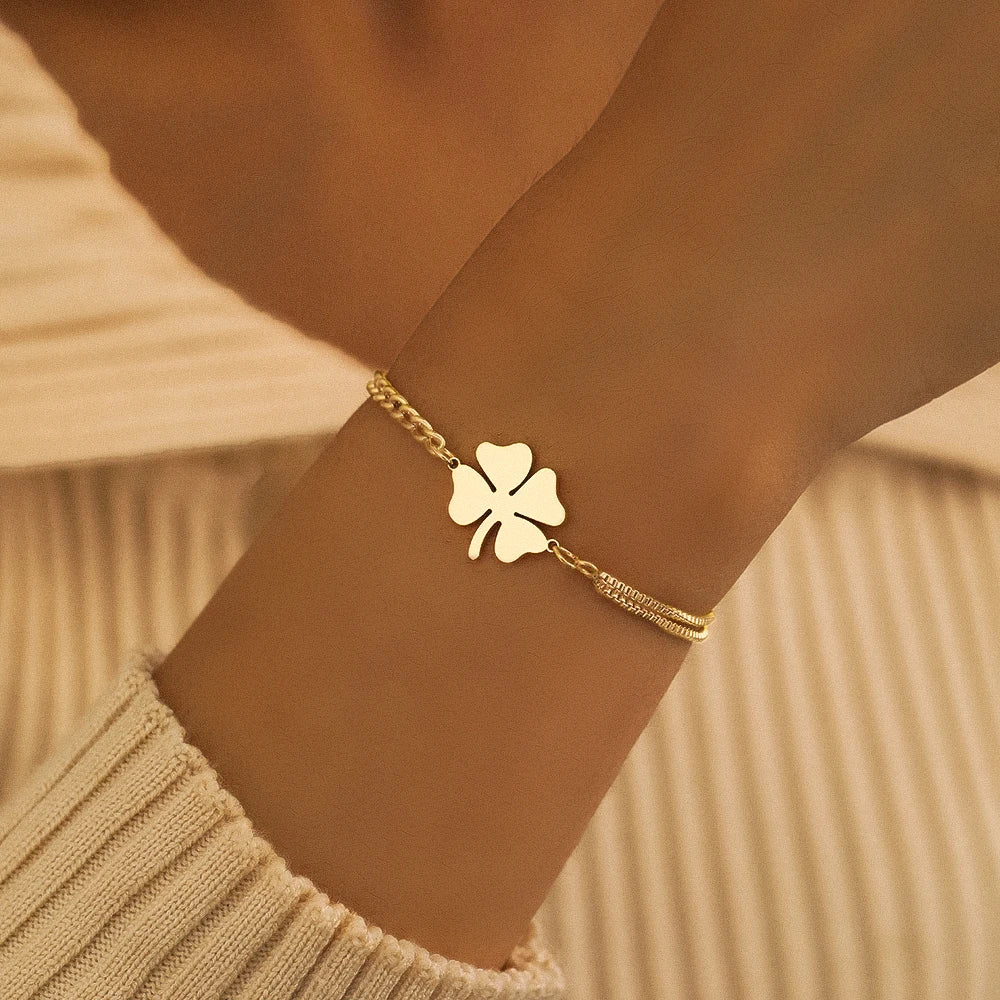 Pulsera con Trébol de 4 Hojas de la Suerte oro