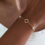 Pulsera con tréboles de 4 hojas con circonio oro