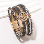 Pulsera boho multicapa árbol de la vida gris oscuro