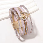 Pulsera boho multicapa árbol de la vida violeta