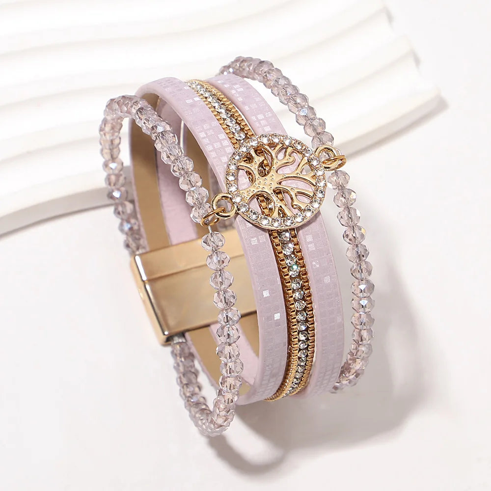 Pulsera boho multicapa árbol de la vida violeta