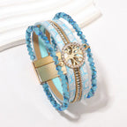 Pulsera boho multicapa árbol de la vida azul turquesa