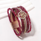 Pulsera boho multicapa árbol de la vida rojo