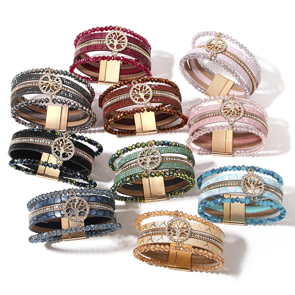 Pulsera boho multicapa árbol de la vida