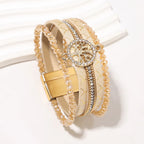 Pulsera boho multicapa árbol de la vida beige
