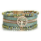 Pulsera boho multicapa árbol de la vida verde