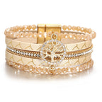 Pulsera boho multicapa árbol de la vida beige