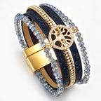 Pulsera boho multicapa árbol de la vida azul oscuro