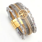 Pulsera boho multicapa árbol de la vida gris claro