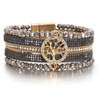 Pulsera boho multicapa árbol de la vida gris oscuro