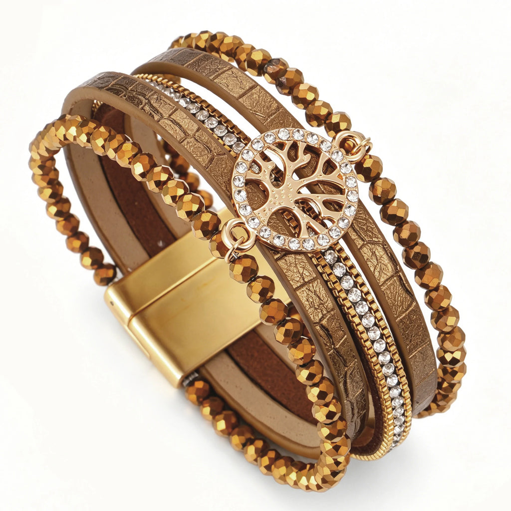 Pulsera boho multicapa árbol de la vida marrón