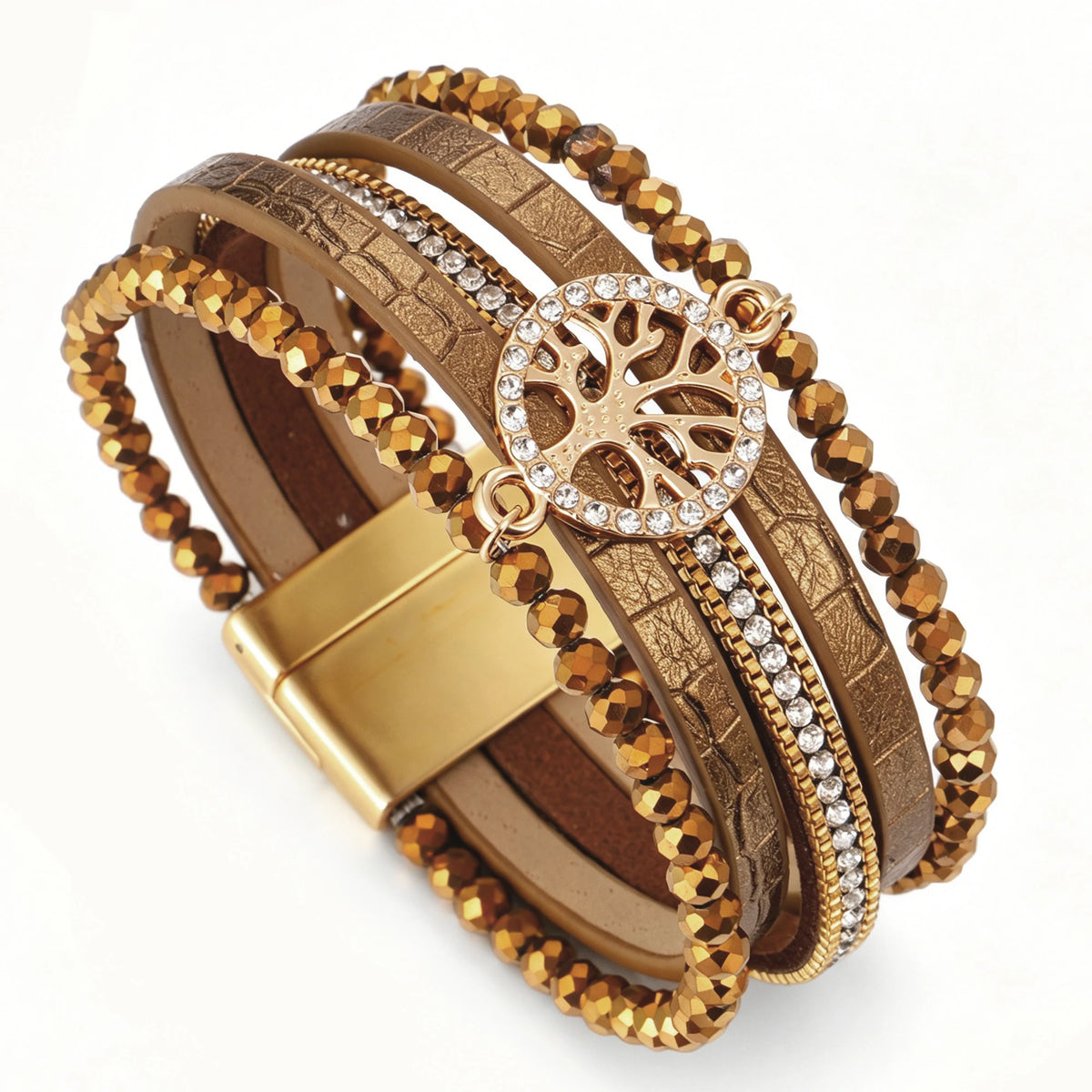 Pulsera boho multicapa árbol de la vida marrón