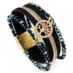 Pulsera boho multicapa árbol de la vida negro