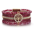 Pulsera boho multicapa árbol de la vida rojo