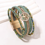 Pulsera boho multicapa árbol de la vida verde