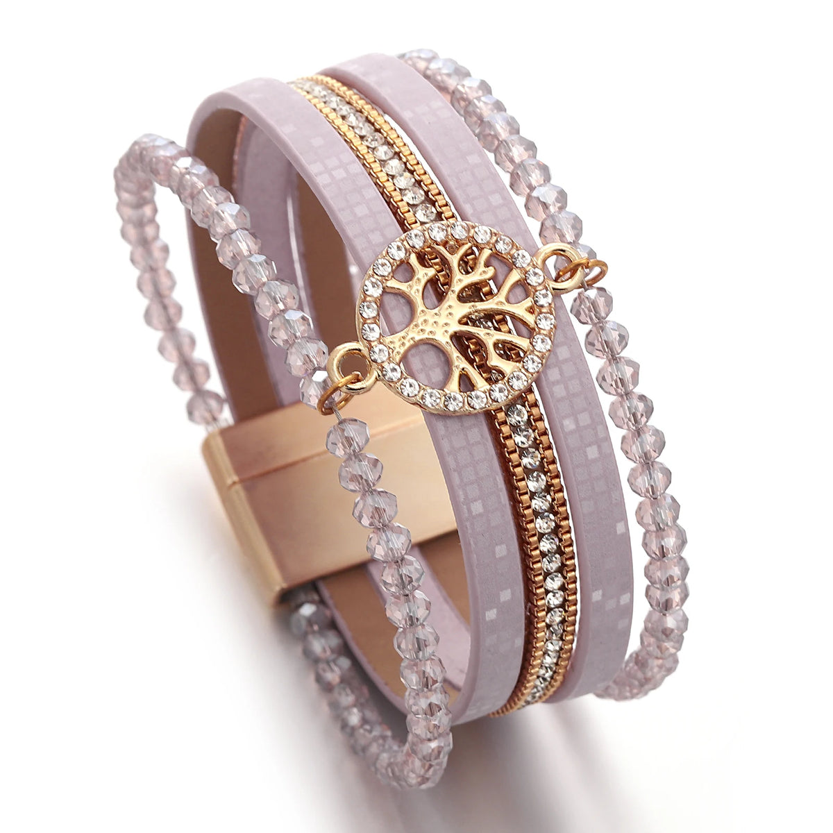 Pulsera boho multicapa árbol de la vida violeta