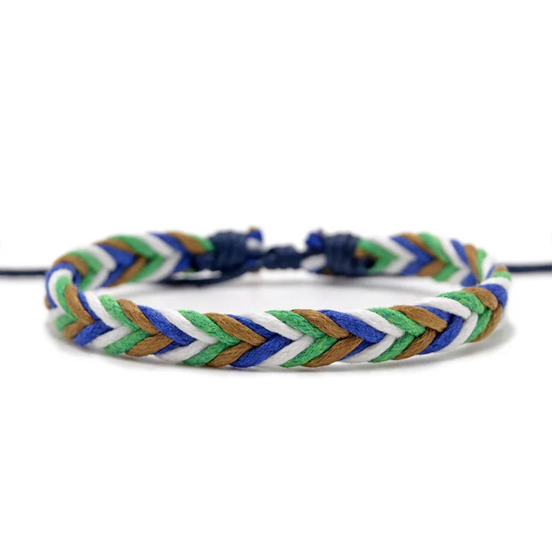 Pulsera brasileña minimalista de hilo de algodón azul y blanco