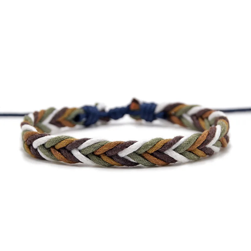 Pulsera brasileña minimalista de hilo de algodón verde y blanco