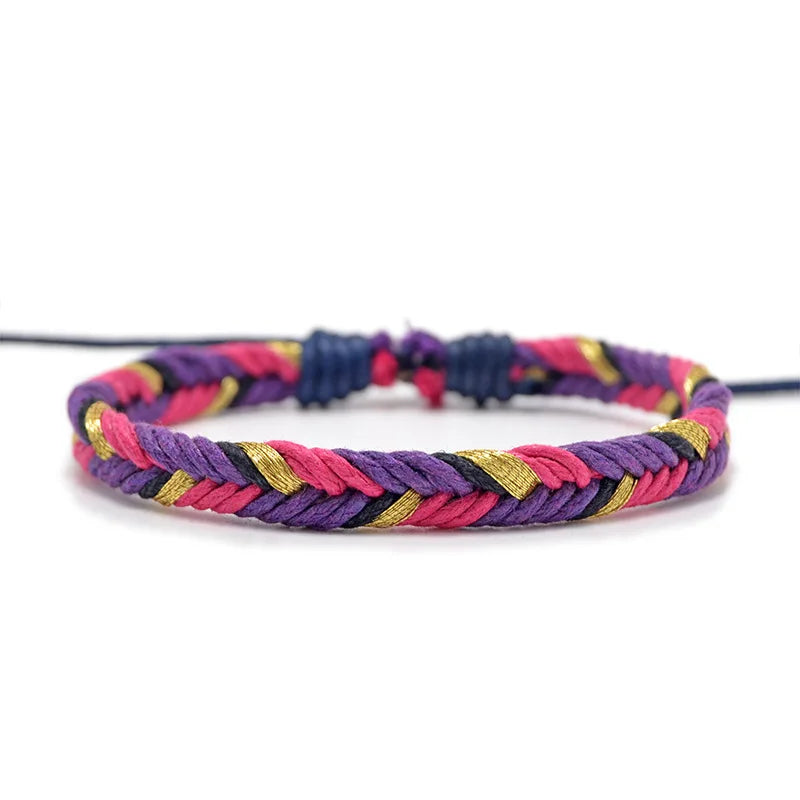 Pulsera brasileña minimalista de hilo de algodón violeta