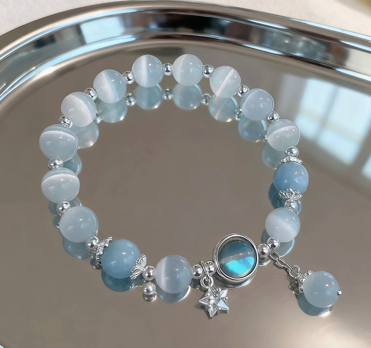 Pulsera celeste piedra lunar