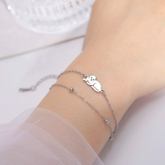 Pulsera de Gato Plata y Oro plata