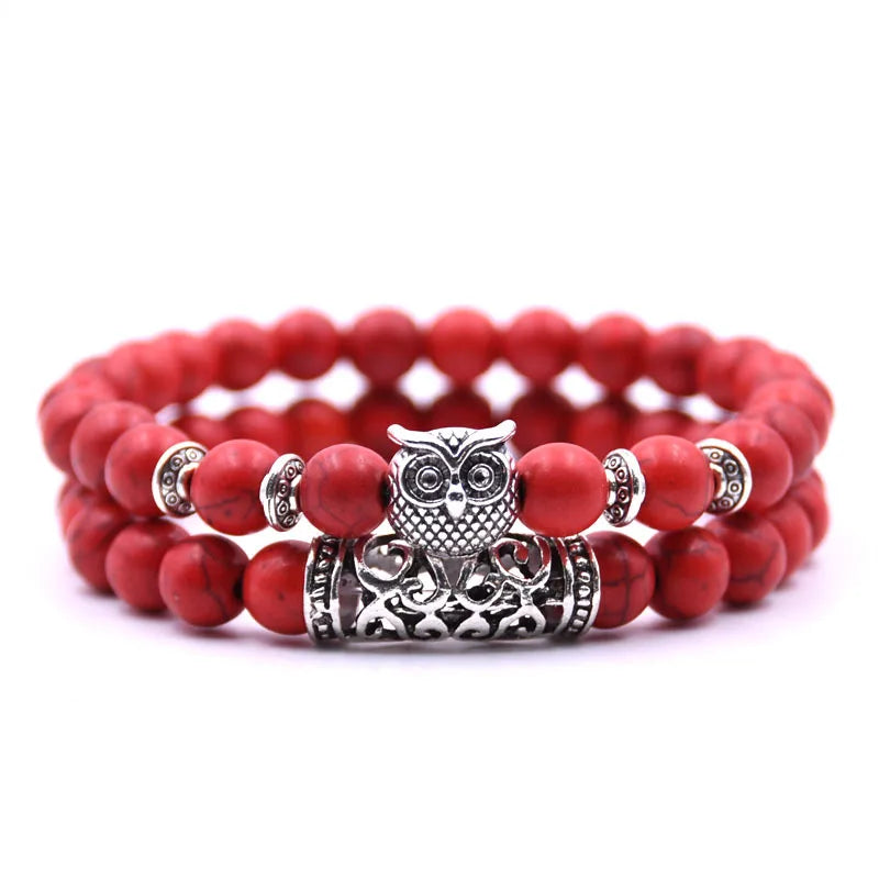 Pulsera Búho - Pulsera Búhos Perlas rojo