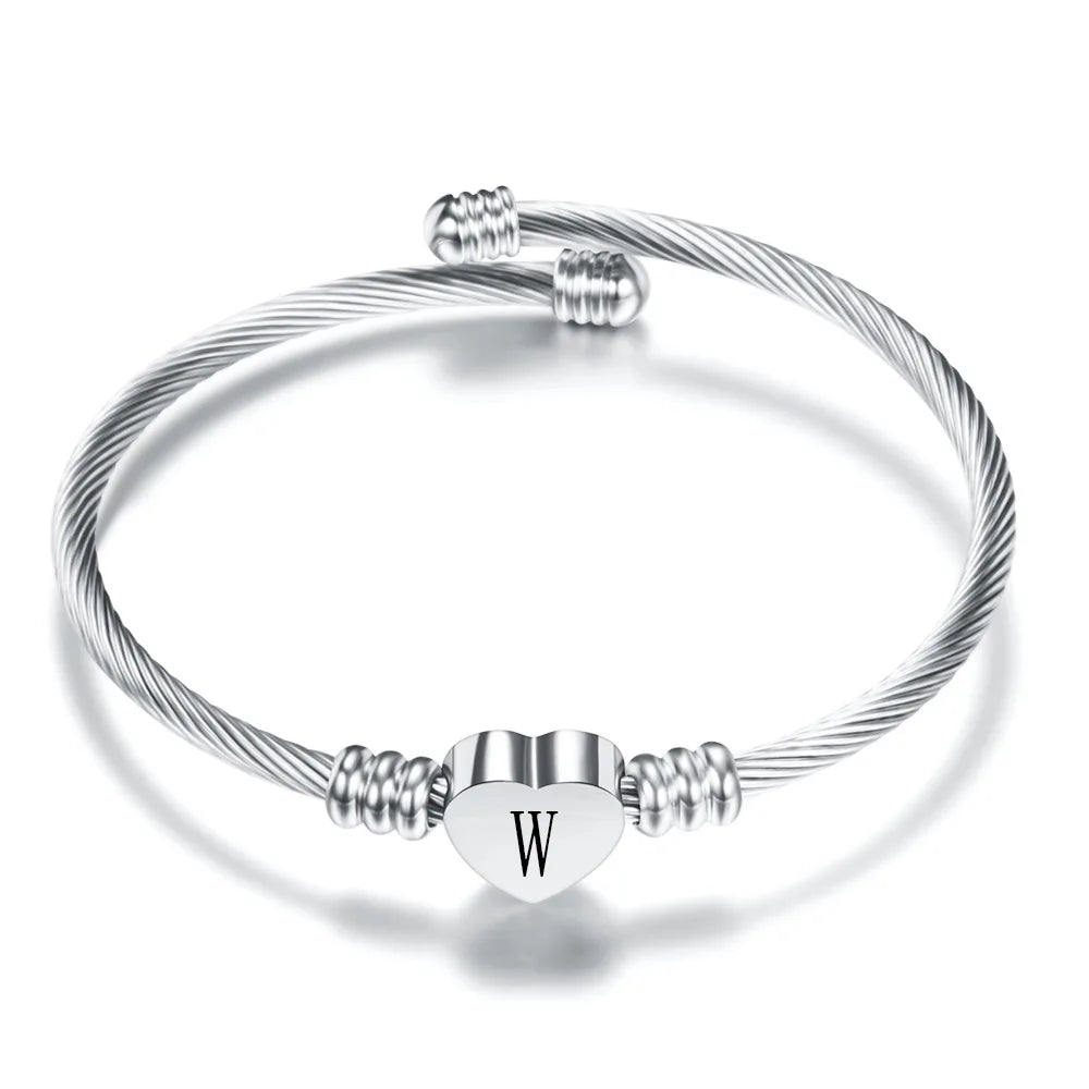 Pulsera corazón con inicial de plata w