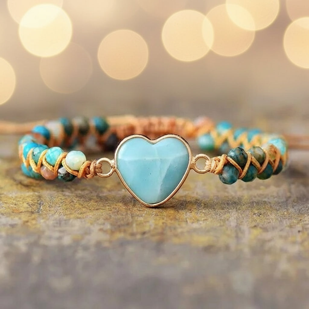 Pulsera Corazón de Sanación en Piedra Natural azul