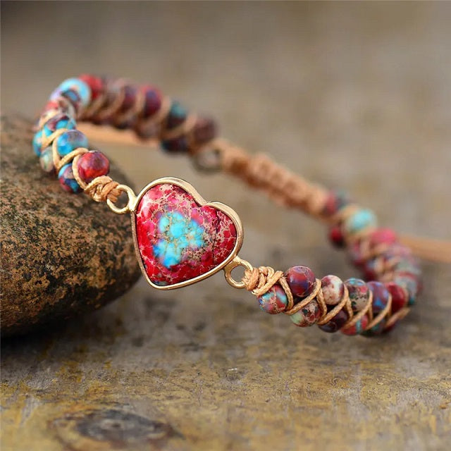 Pulsera Corazón de Sanación en Piedra Natural roja