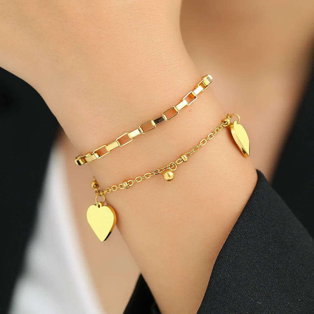 Pulsera Corazón Doble Mujer oro