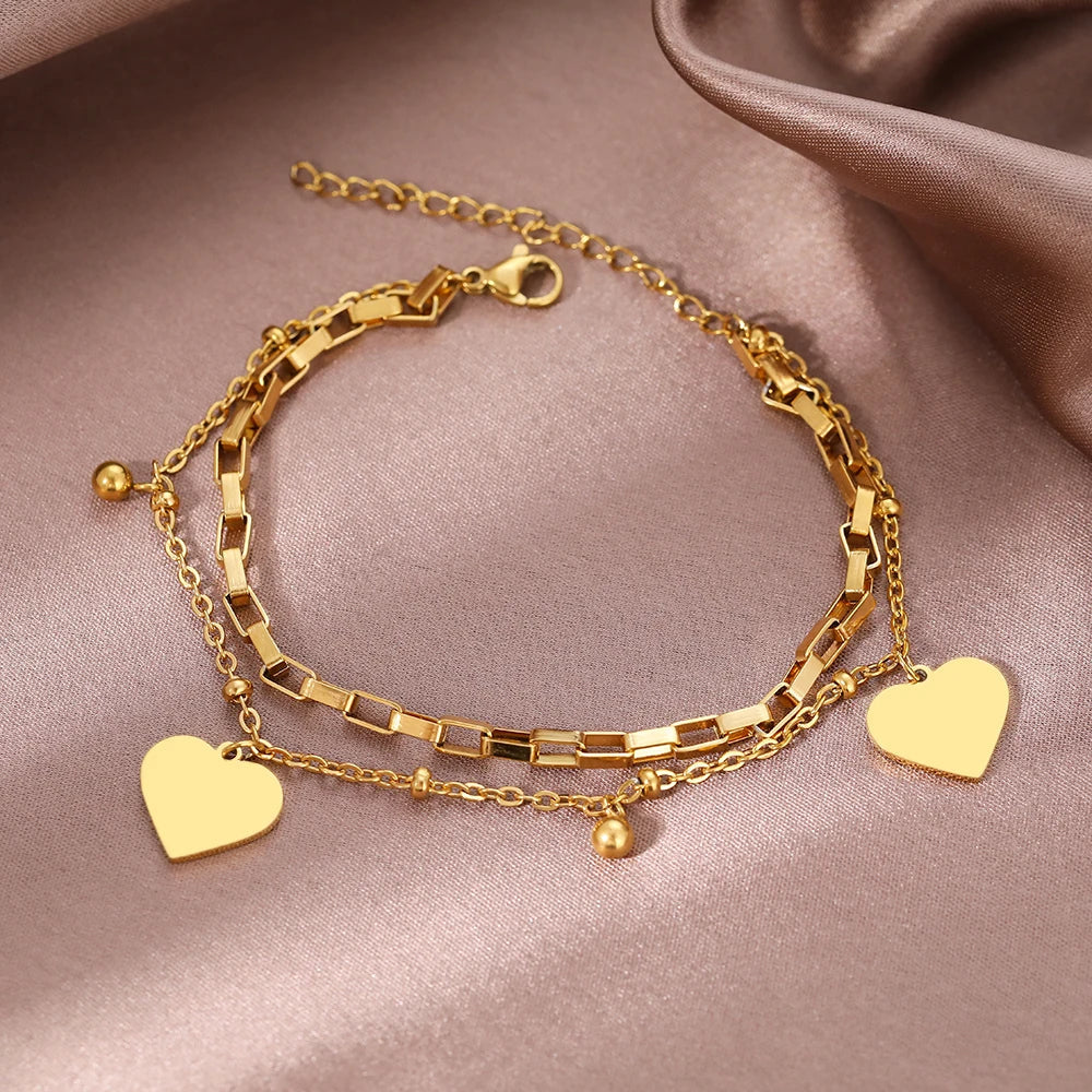 Pulsera Corazón Doble Mujer oro