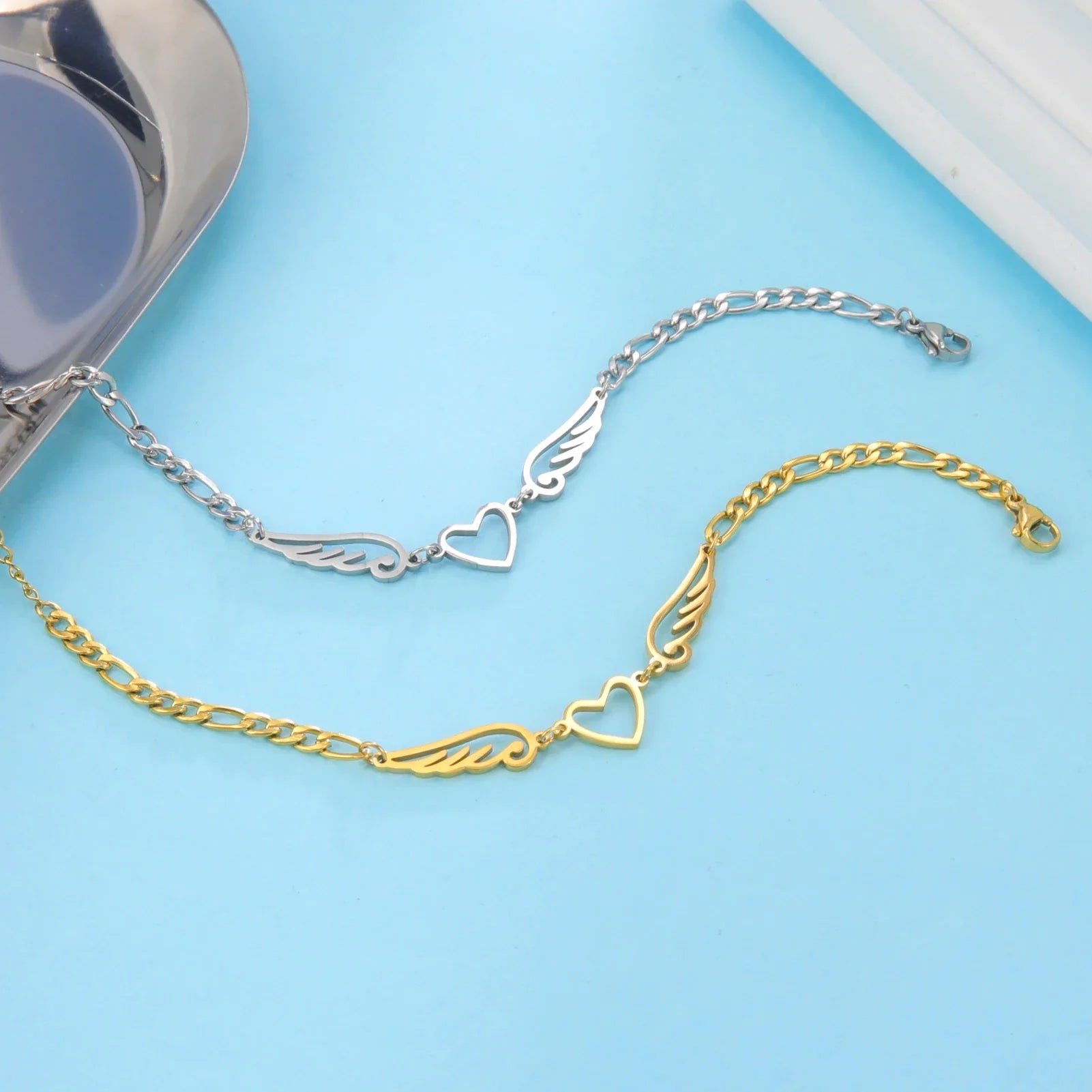 Pulsera corazón y alas de ángel