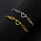 Pulsera corazón y alas de ángel dorado