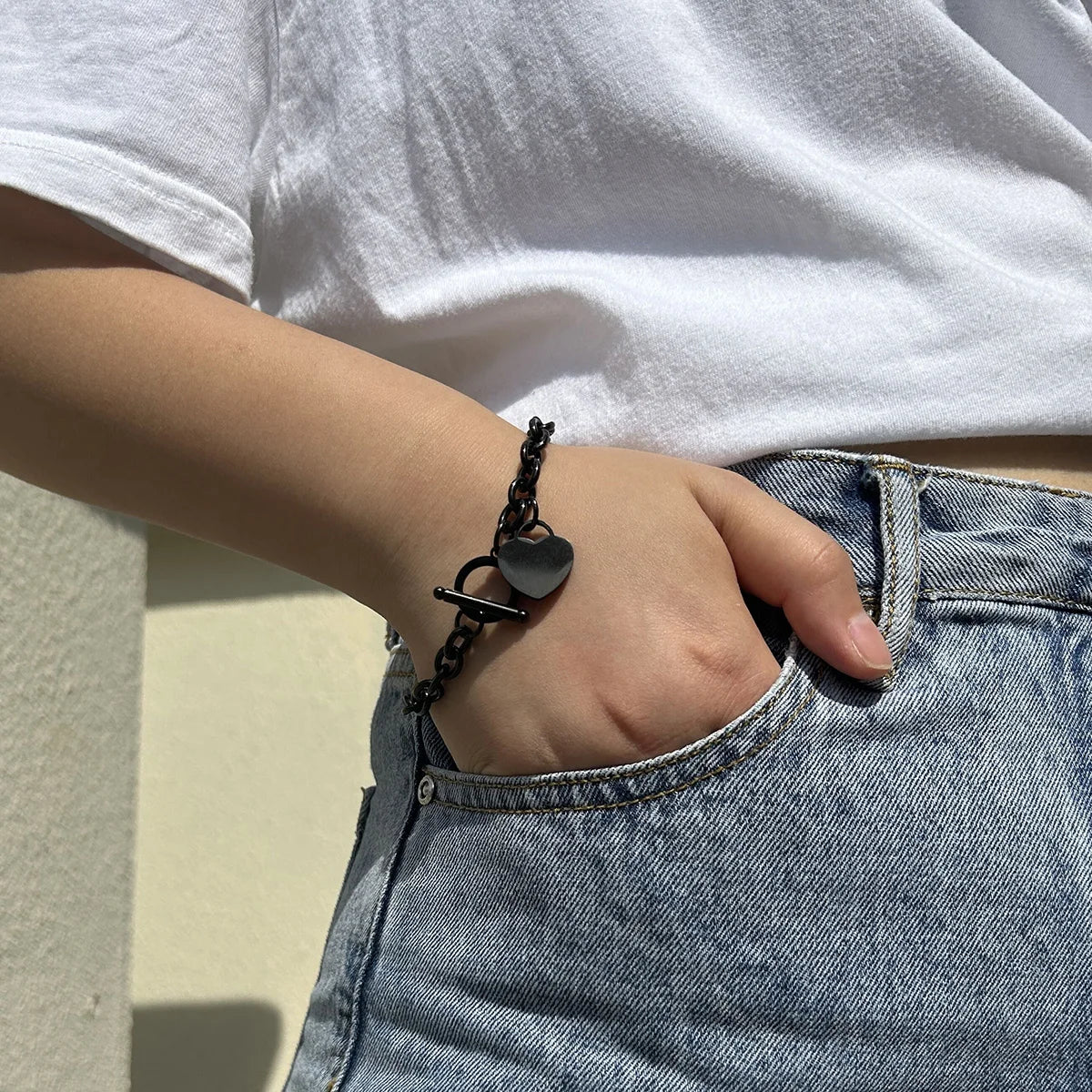 Pulsera Corazón Gruesa Mujer negro