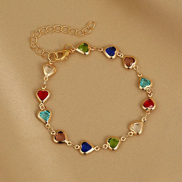 Pulsera de corazones esmaltados dorado y multicolor