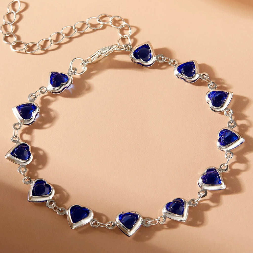 Pulsera de corazones esmaltados plateado y azul