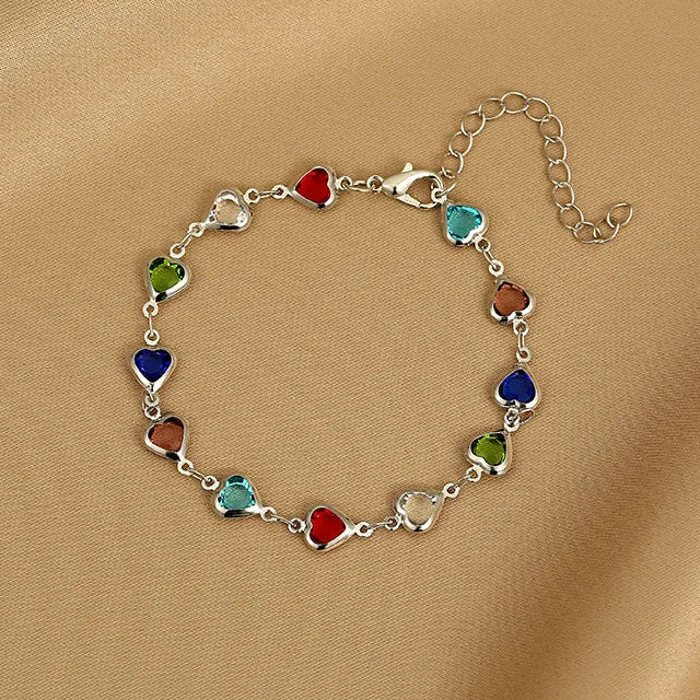 Pulsera de corazones esmaltados plateado y multicolor