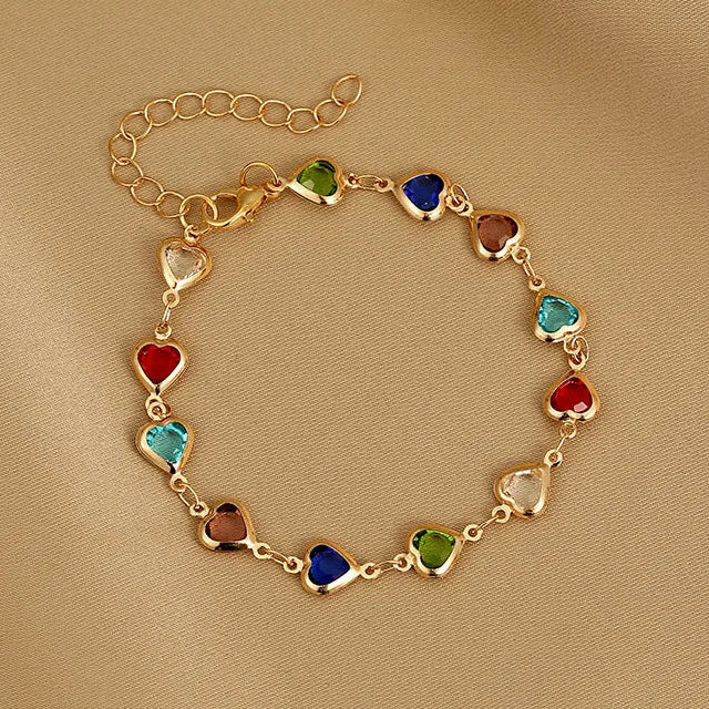 Pulsera de corazones esmaltados dorado y multicolor