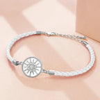 Pulsera Brújula de Cuero Rosa de los Vientos blanco plata
