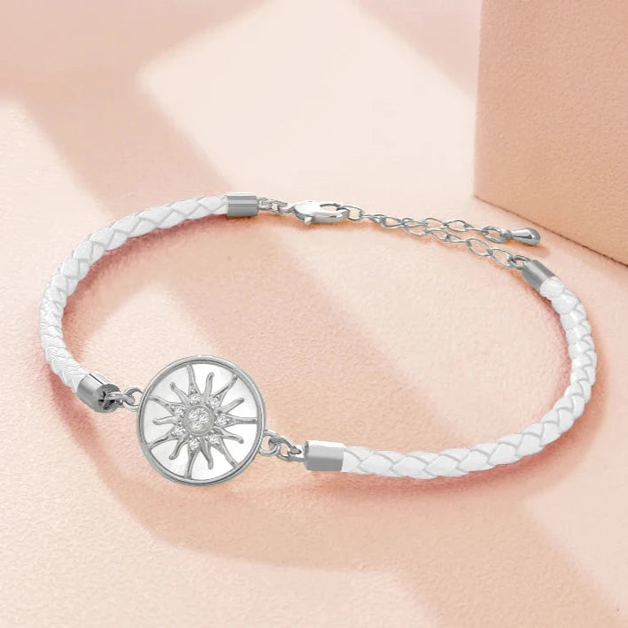 Pulsera Brújula de Cuero Rosa de los Vientos blanco plata