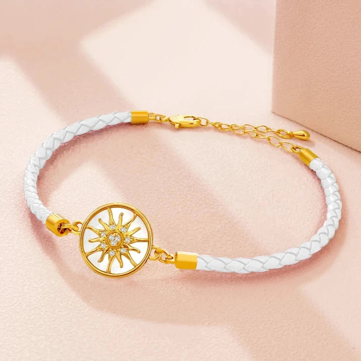 Pulsera Brújula de Cuero Rosa de los Vientos blanco oro