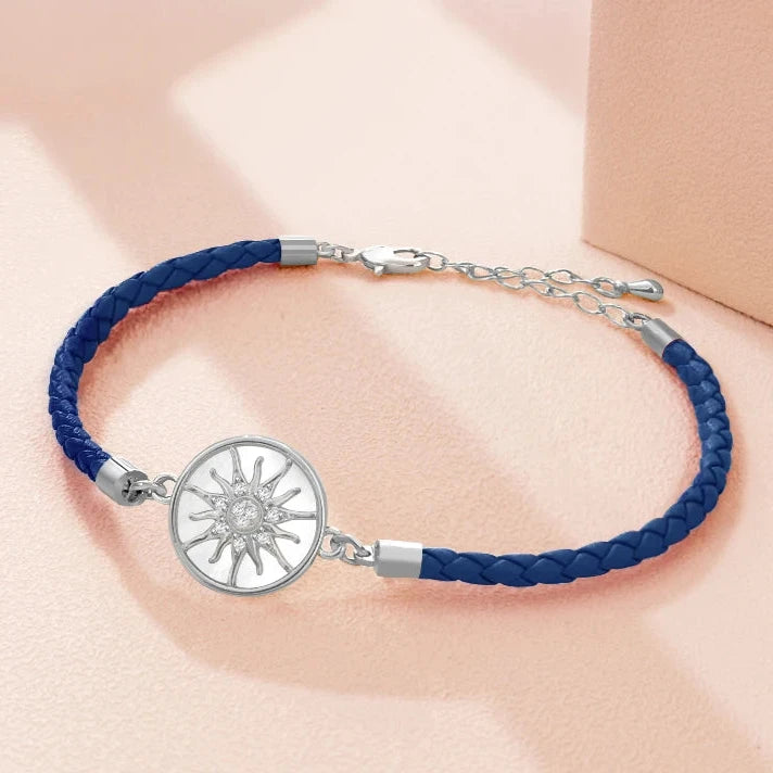 Pulsera Brújula de Cuero Rosa de los Vientos azul noche plata