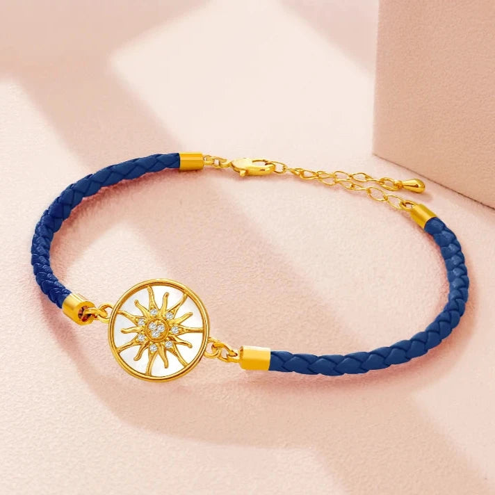 Pulsera Brújula de Cuero Rosa de los Vientos azul noche oro