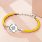 Pulsera Brújula de Cuero Rosa de los Vientos amarillo plata