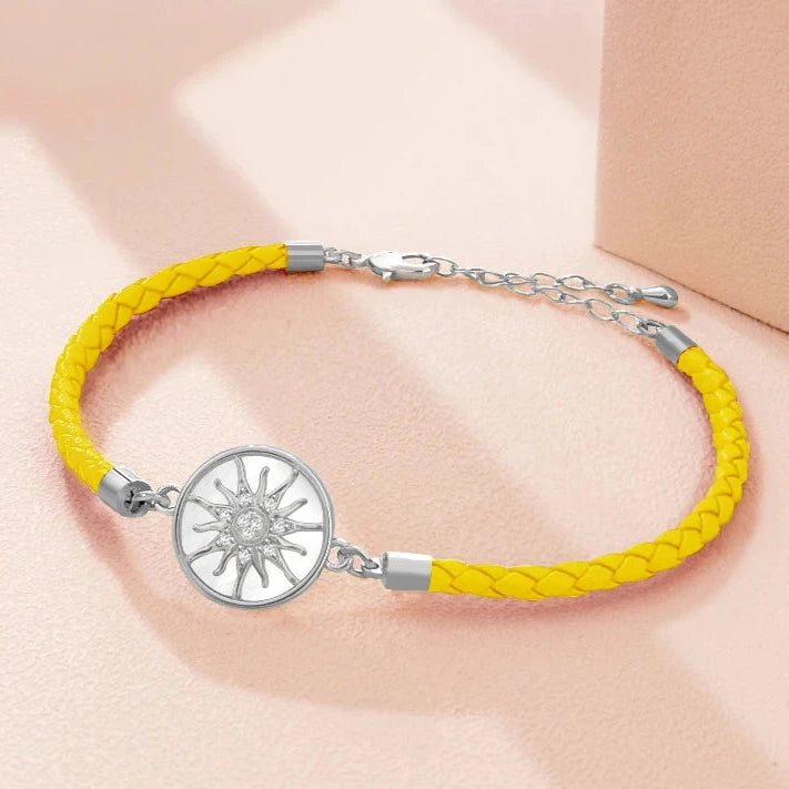 Pulsera Brújula de Cuero Rosa de los Vientos amarillo plata