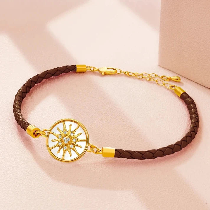Pulsera Brújula de Cuero Rosa de los Vientos marrón oro